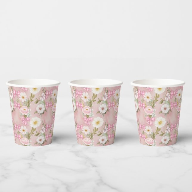 Summer flowers and gingham bows paper cups (Multi)