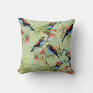 Summer Flowers Birds: Tropical Pattern Cushion