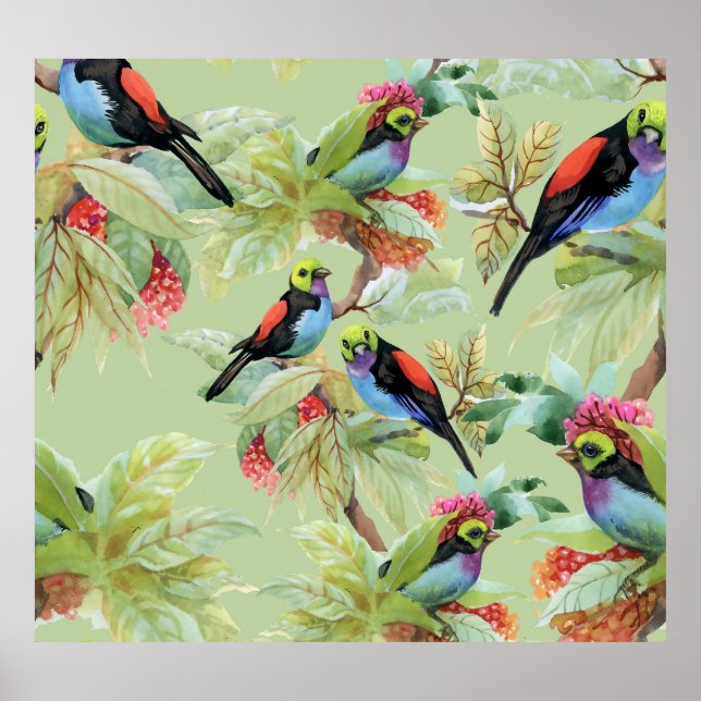 Summer Flowers Birds: Tropical Pattern Poster (Front)