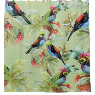 Summer Flowers Birds: Tropical Pattern Shower Curtain