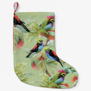 Summer Flowers Birds: Tropical Pattern Small Christmas Stocking