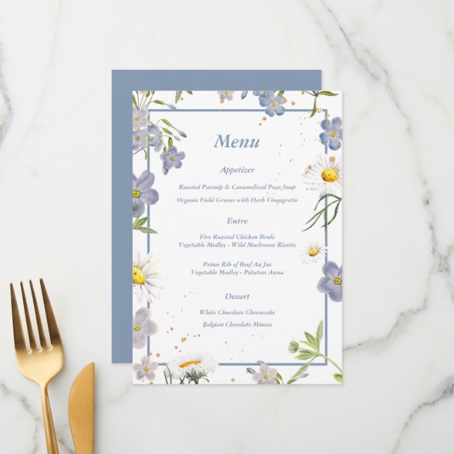 Summer Flowers Blue Wedding Menu (Front/Back In Situ)
