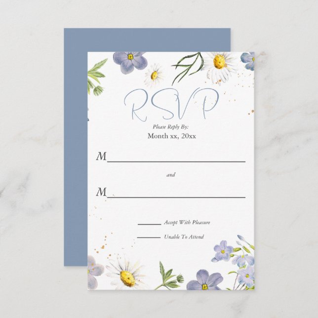 Summer Flowers Blue Wedding RSVP (Front/Back)