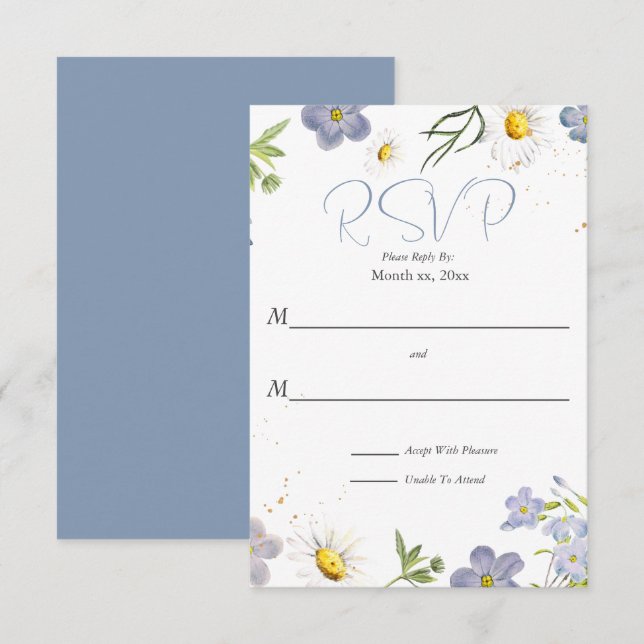 Summer Flowers Blue Wedding RSVP Card (Front/Back)
