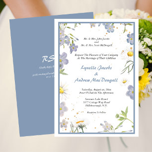 Summer Flowers Blue Wedding with RSVP Invitation