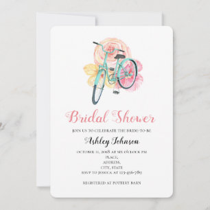 Summer flowers bridal shower invitation. Bicycle Invitation