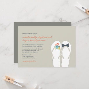 Summer Flowers Bride & Groom Flip Flops Wedding Invitation