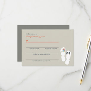 Summer Flowers Bride & Groom Flip Flops Wedding RSVP Card