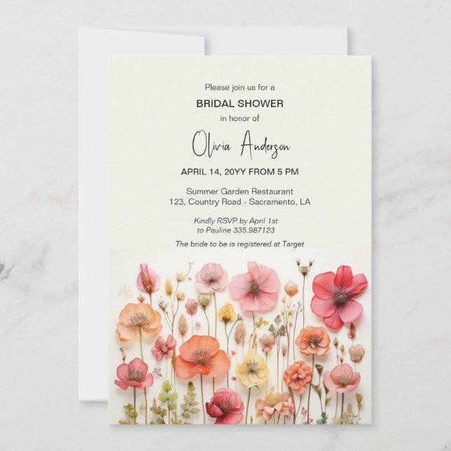 Summer Flowers Butterflies Bridal Shower Invitation (Front)