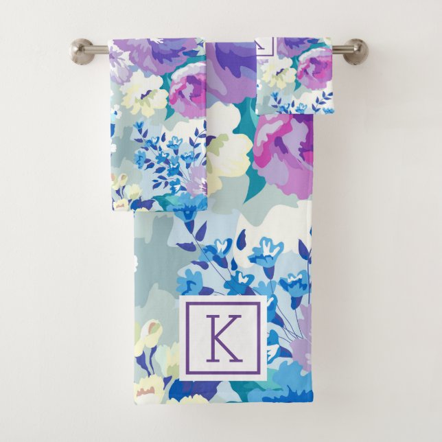 Summer flowers collage pattern bath towel set (Insitu)