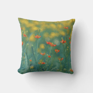 Summer Flowers (Floral Field) (Red Flowers) Cushion