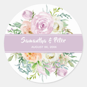 Summer Flowers Floral Round Wedding Sticker
