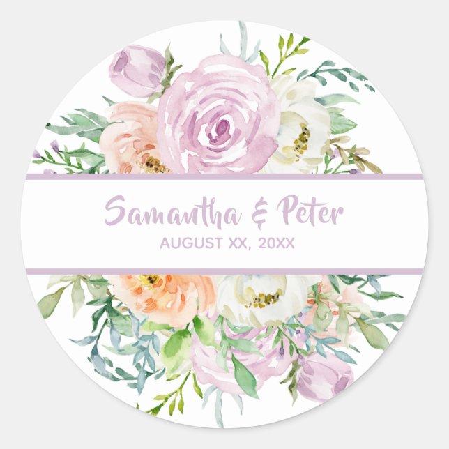 Summer Flowers Floral Wedding  Classic Round Sticker (Front)