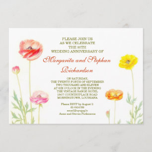 summer flowers garden wedding anniversary invitation