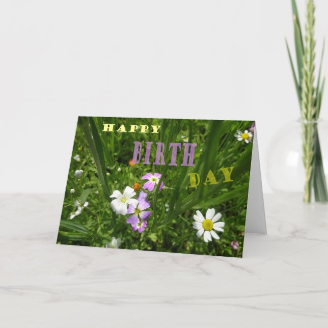 Summer Flowers Happy Birthday Greeting Card (Front)