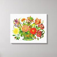 Summer Flowers in a Basket, Vintage Art