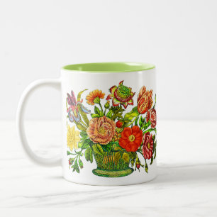 Summer Flowers in a Basket, Vintage Art Two-Tone Coffee Mug