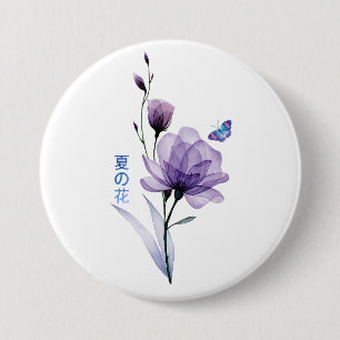 Summer Flowers, Japanese Art 7.5 Cm Round Badge