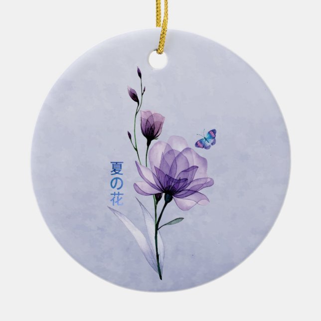 Summer Flowers, Japanese Art Ceramic Tree Decoration (Front)