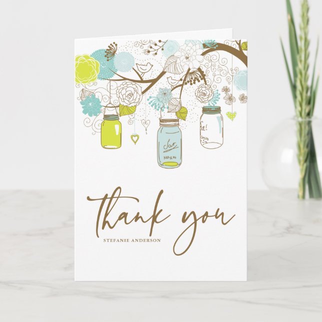 Summer Flowers & Mason Jars Wedding Thank You Card (Front)
