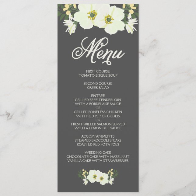 Summer Flowers Menu Card | Yellow & Grey (Front)