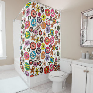 summer flowers multi white shower curtain