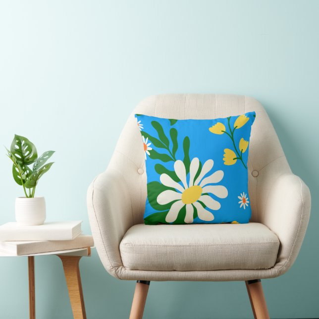 Summer Flowers On Blue Cushion (Chair)