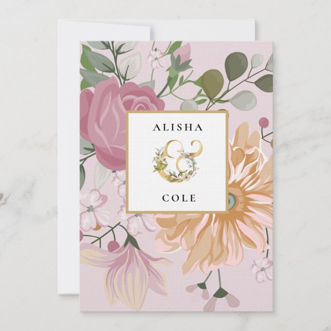 Summer Flowers on Pink Wedding Invitation (Front)