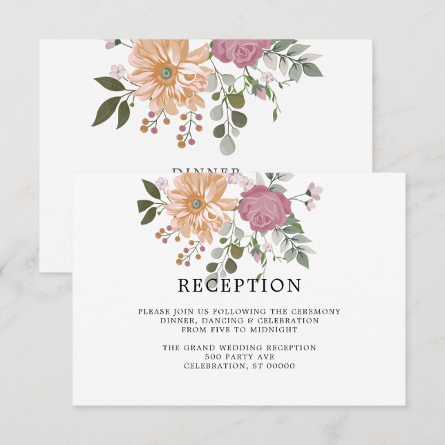 Summer Flowers on White| Wedding Reception Card (Front/Back)