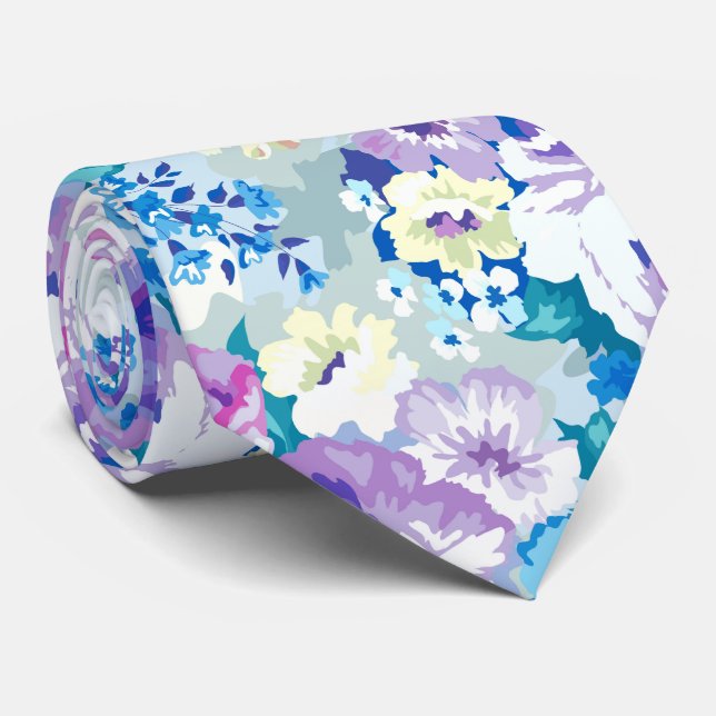 Summer Flowers Pastel Watercolors Illustration Tie (Rolled)