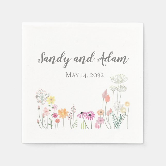 Summer Flowers Personalised Wedding Napkins (Front)