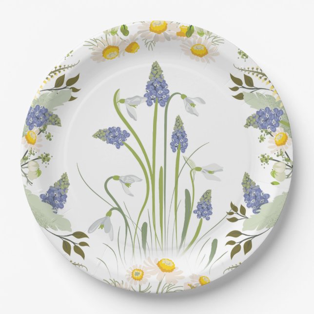 Summer Flowers Round Paper Plates Full Design (Front)