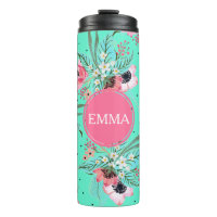Summer Flowers Teal Personalised Thermal Tumbler
