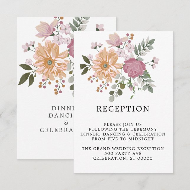 Summer Flowers Vertical Wedding Reception Card (Front/Back)