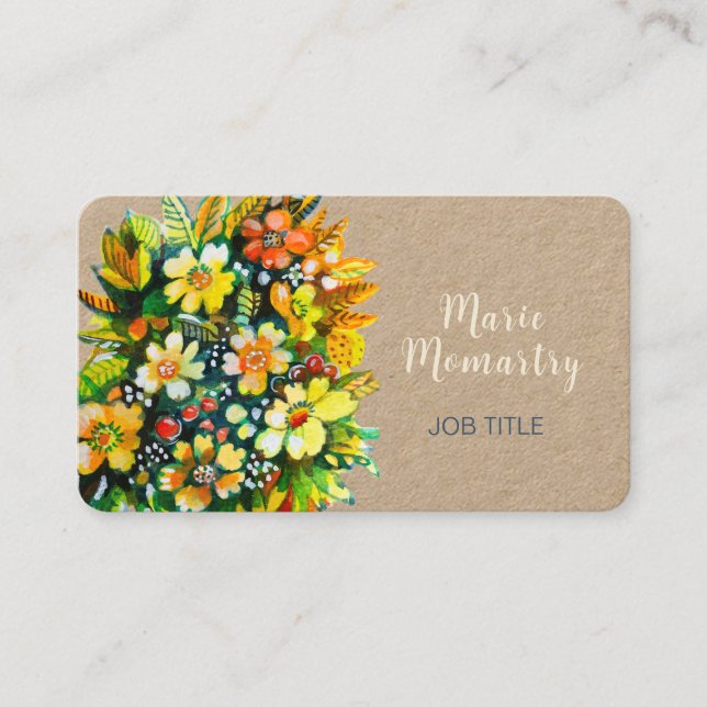 summer flowers watercolor business card (Front)