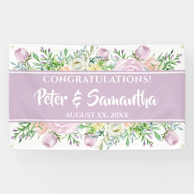 Summer Flowers Wedding Congratulations Banner (Horizontal)