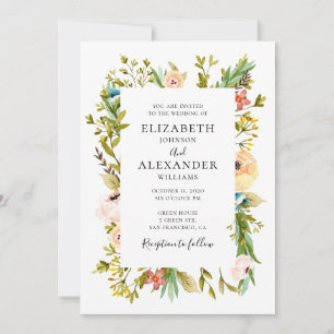 Summer flowers wedding invitation. Spring floral Invitation
