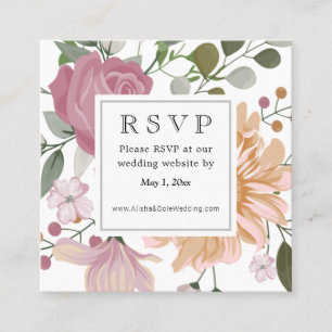 Summer Flowers Wedding Website RSVP Square Business Card