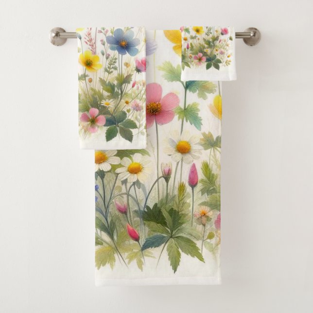 Summer  Flowers Wildflowers on White Towel Set (Insitu)