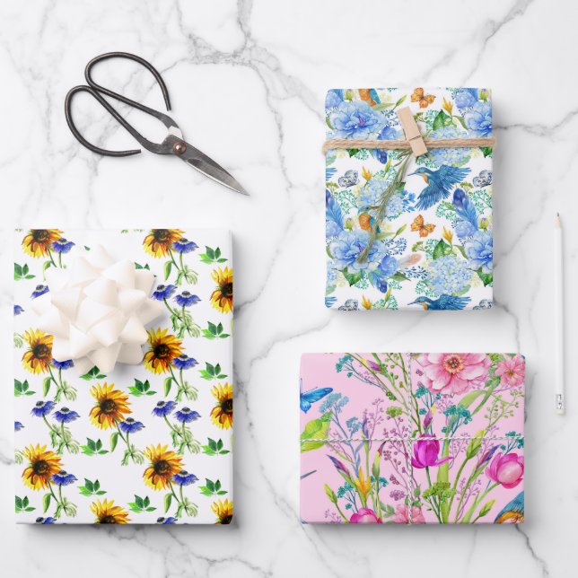 Summer Flowers Wrapping Paper Sheets (Front)