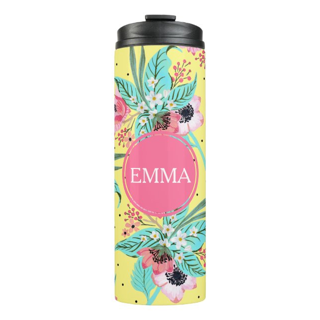 Summer Flowers Yellow Personalised Thermal Tumbler (Front)