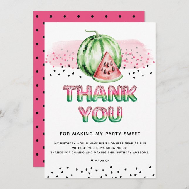 Summer Foil Balloon Letters Melon Birthday Thank You Card (Front/Back)
