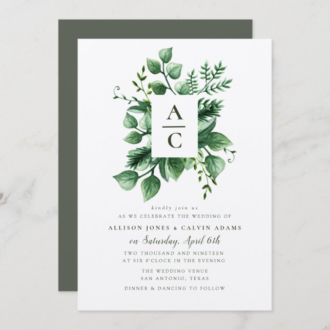 Summer foliage kraft wedding invitation (Front/Back)