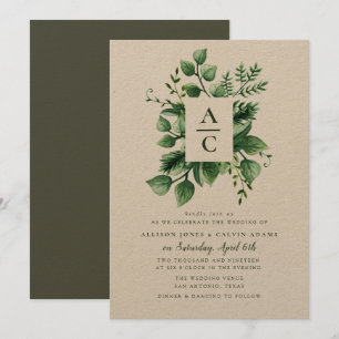 Summer foliage kraft wedding invitation