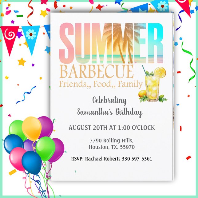 Summer Food Friends Family Birthday Barbecue Invitation (Creator Uploaded)