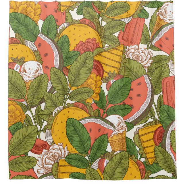 Summer food seamless pattern. Sanwiches,ice cream  Shower Curtain (Front)