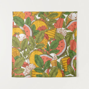 Summer food seamless pattern. Sanwiches,ice cream Tapestry