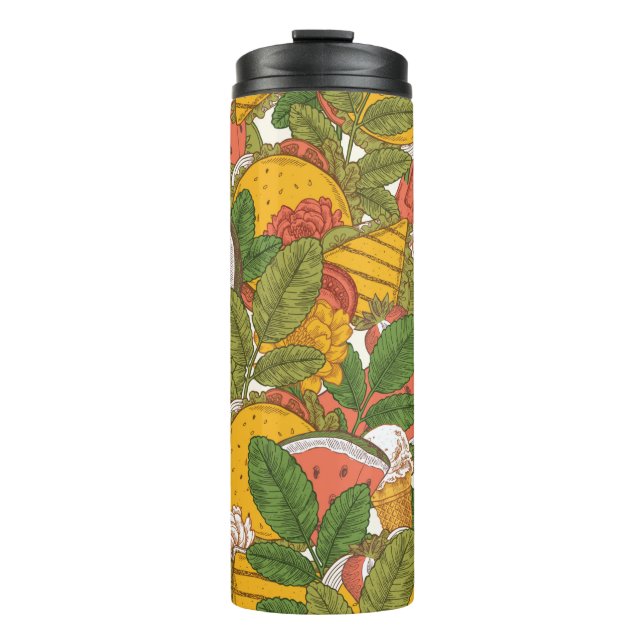 Summer food seamless pattern. Sanwiches,ice cream  Thermal Tumbler (Front)