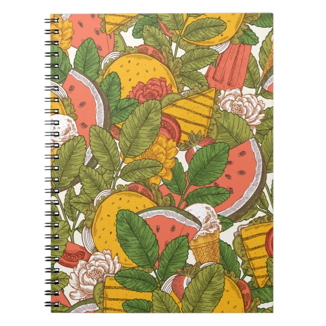 Summer Food Vintage Illustration Pattern Notebook (Front)