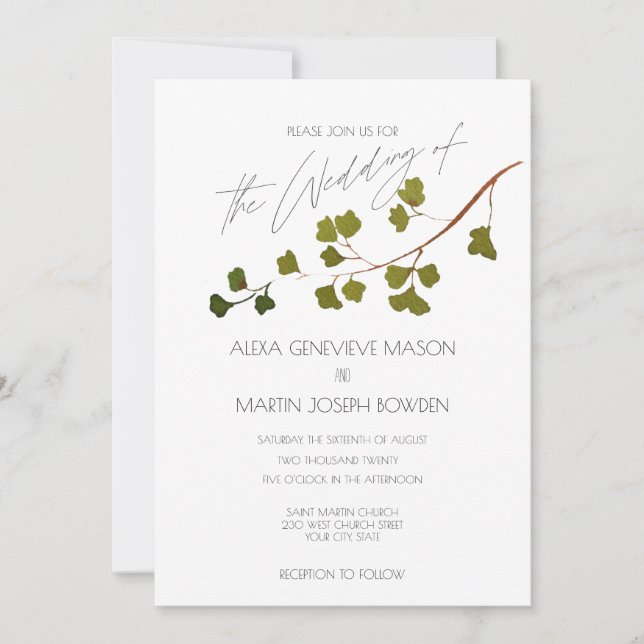 Summer Forest Green Maidenhair Fern Invitation (Front)